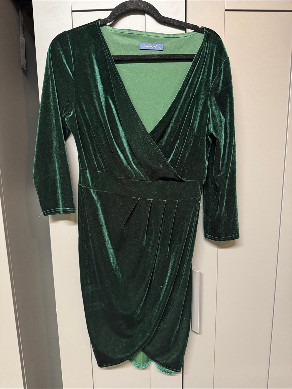Emerald Velvet Surplice Wrap Dress